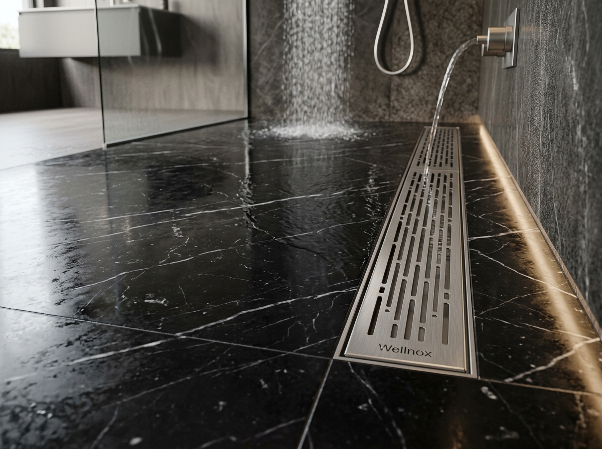Wellnox Architectural Linear Shower Drain Installation
